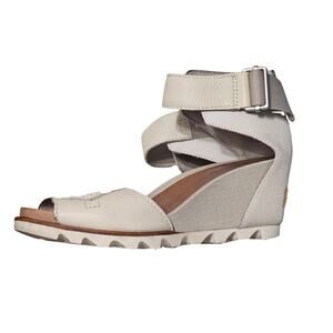 Cream Sorel Joanie Sandal Leather Wedge Heels Ankle Strap Open Toe Size 6.5